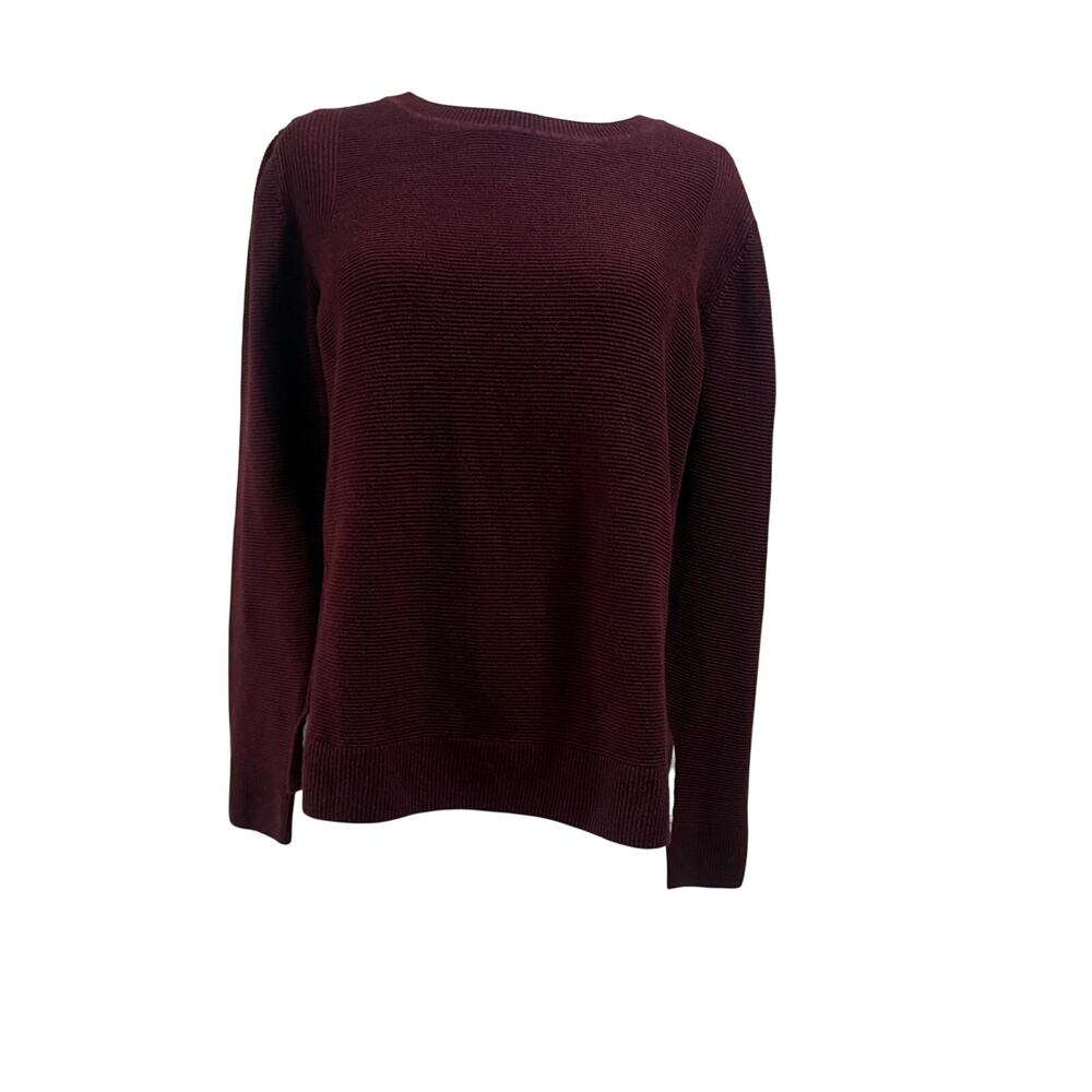 Hilary Radley Burgundy Ribbed Knit Sweater Layered Blouse Hem Preppy Medium Fall